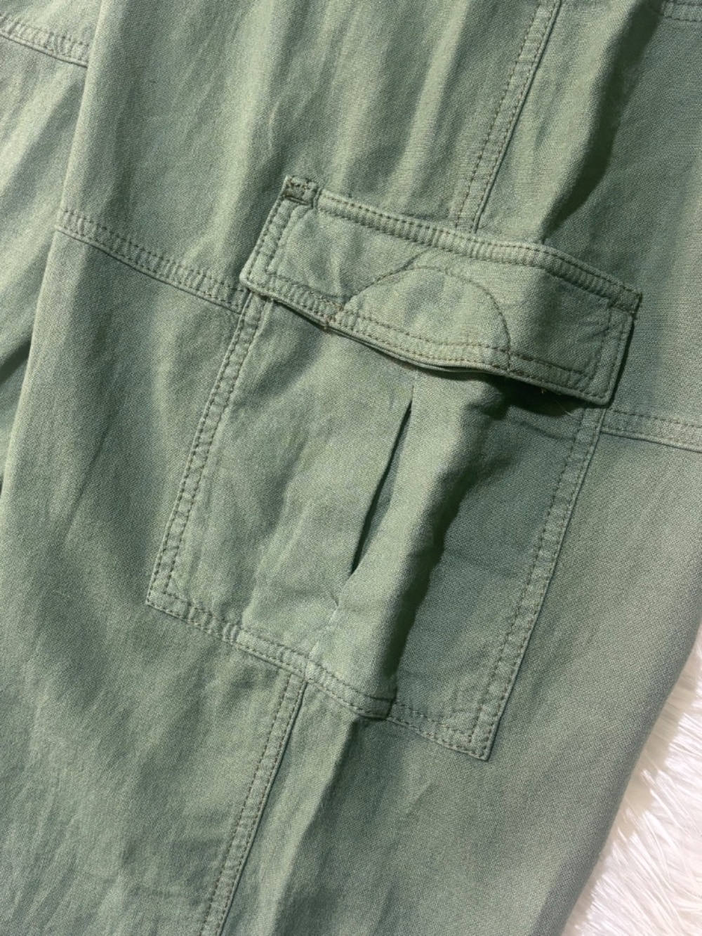 EUC {Pilcro · Anthro} High Rise Green Linen Utility Crop Cargo Pants | Medium - Picture 13 of 14